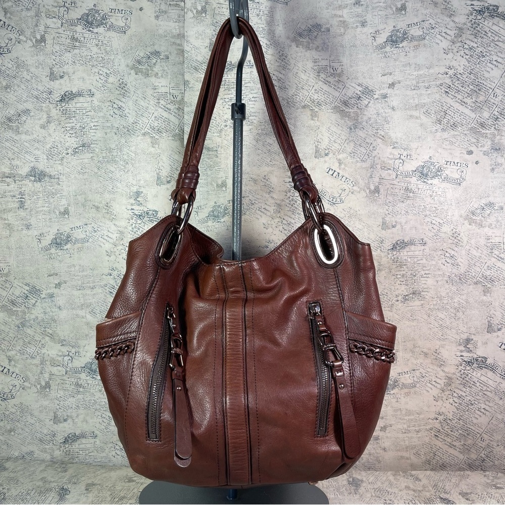B. Makowsky Alice Brandy Leather Shoulder Bag Large Shopper Purse